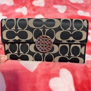 Authentic Coach Black and Tan Patterned Wallet